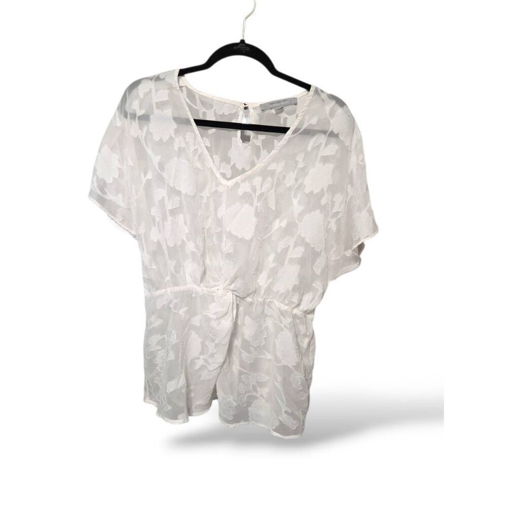 ​Marc New York Andrew Marc White Floral Burnout Peplum Top - Size L